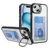 iPhone 15 15 13 12 Pro Max 11 Plus Clear Wallet Shockproof KickstandカバーのカメラHo Ider for iPhoneの透明なカードポケットスロット電話ケース