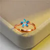 Anelli di nozze Cute Female Blue White Fire Opal Stone Ring Gioielli di colore in oro rosa per donne