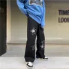 American Vibe Five Pointed Star Printed Jeans, Men's Spring Fashion Label Ins High Street Hip-hop Loose Washed Dad Pants