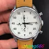 Space 1887 Watches Men's Automatic Movement Punch Hole Leather Brown 44mm rostfritt stål Vit Dial Wristwatch Watch
