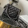 高品質のクロスボディレザーバッグデザイナーウォレットチェーンファッションレディースクラシックフラップバッグクロスボディショルダーストラップバックバックポケットミニサイズ17cm黒の財布