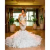 Dress Tailored Size Mermaid Plus Beads One Shoulder Crystal Wedding Ruffles Sweep Train Illusion Bridal Gowns
