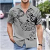 Summer Mens Shirt Music Note Imprimer Couleur solide bouton de rue extérieur Bouton de mode à manches courtes Casual Soft 240424