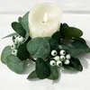 Dekorativa blommor pelarljus krans eukalyptus ring set för hem bröllop fest bord mittpiece dekoration konstgjord grön