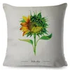 Kussen aquarel bloembedekking voor bank thuis auto Nordic linnen decor plant kleurrijke bloemenprint kussensloop 45x45cm kas