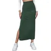 Saias omsj sexy split bodycon skinny saia de lápis simples cor sólida cor alta cintura halte hip maxi roupas femininas