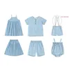 Jako kolekcja dżinsów sukienka Pasek Śliczne Baby Romper Brief Boys Casual Cailing Zestaw White Rib Tee 240417