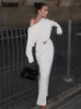 Casual jurken een schouder een schouder lange mouw elegante en mooie damesjurk 2024 winterclub feestavond witte slanke maxi
