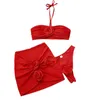 Frauen Badebekleidung mit hoher taillierter Bikini Set Summer Urlaub Badeanzug Stylish 3D Rose Blume mit hohen Taillenschwimmwanderungen Überrücken