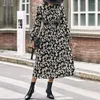 Robes décontractées Femmes Bohemian Robe Long Manche Boho Imprimé floral V Verstidos Vestidos à la mode imprimé léopard