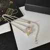 Classic Brand Designer Pearl Star Pendants Necklaces High-end Gold Plated Copper Luxury Crystal Letter Choker Pendant Necklace Long Chain Jewelry Accessories