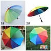 Regenbogen automatischer Regenschirm Langer gerader Griff 16K Starker winddichtes sonniger Regenschirm 8K Unisex verdicken Fimbria Th1416