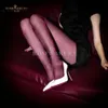 Smooth Gothic high waisted elastic smooth long socks wearing open crotch night club clothing sexy tight fitting clothes shiny pantyhose S3519 240425