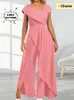 Summer Elegant Womens Vneck Oregelbundet Jumpsuit Solid Color Short Sleid Long Style Bankett 240424
