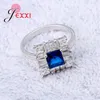 Anelli a cluster Proposta di lusso Donne 925 Sterling Sterling Full Around Crystals Square Deep Love Blue Zricons Wedding femminile