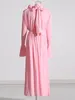 Casual jurken Galcaur Solid MIDI voor vrouwen half hoge kraag flare mouw taille patchwork Appliques Elegante jurk vrouw