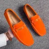 Casual Shoes Men's Loafers Leather Suede Flat Moccasins Men High Quality Comfortable Breathable Slip On Orange Blue Brown