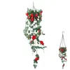 Dekorativa blommor Rose Vine Hanging With Green Leaef Silk Flower Wall Garland Vines For Home Garden Room Wedding Decor