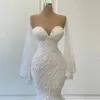 White Mermaid Wedding Dresses Bridal Gowns Beads Lace Applique Nigerian Arabic Marriage Dress Robe De Mariee