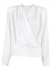 Camicette da donna sexy bianco a v collo da donna top 2024 strade a pieghe verde a maniche lunghe camicetta in poliestere primaverile camicia casual femmina