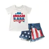 Set di abbigliamento per bambini all'ingrosso 4 luglio Summer rosso maniche corte outfit da bambina babe top star strip shorts shorts bambino