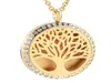 IJP0366 roestvrij staal inleg kristal ronde boom aromatherapie etherische oliën diffuser parfum 12 pads hanger ketting sieraden3754966