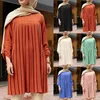 Ethnic Clothing Muslim Pleated Blouse Dress For Girl Women Tops Adjustable Sleeve Solid Color Shirt Islamic Wear Summer O-neck Streetwear