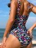 Frauen Badebekleidung Peatan Print One Piece Badeanzug Frauen Tummy Control Sport Bandeau Beachwear Freizeitbadanzug Monokini Bodysuit