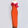 Orange Patchwork Women Lady Summer Bandage Dresses Sweet Ruffle Maxi Long Bodycon Dress Wholesale Free Ship HL1215