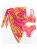 Set Vigobreviya Sexy print 3 -delige hoge taille rok Bikini set zwemkleding vrouwen 2023 vastgebonden push -up zwempak zomer badpak