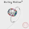 Bandringen Exquise Rainbow Jade Sapphire Franse brood Volledig diamant paar Ring Geschikt voor vrouwen Originele Pure Silver Valentines Day Sieraden Q240427