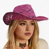 Szerokie brzegowe czapki kobiety słomka kowbojska pusta kapelusz złożony letni wystrój koralików zwinięty krawędź wiatwia