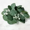 Fleurs décoratives eucalyptus artificiel en couronne de bougie de feuille de feuille de bougie ensemble pour table de fête de mariage à la maison