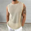 Cuelas de tanques para hombres Knitwear para hombres Casco puro color puro hueco de hombres vintage Camisole sin mangas o cuello ocio