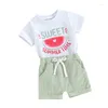 Clothing Sets Toddler Girls Summer Shorts Short Sleeve Letter Watermelon Print Tops Solid Color