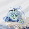 2050pcs Mori Series Plant peint à la main avec mariage pour le ruban pour la fête de chocolat Packagingwedding Favors Candy Boxes 240426