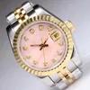 Lady Movement Kijk roze polshorloge lady diamant horloge diamant markering luxe gouden horloge automatische tweekleurige twee tonen met roze dweil kiezer dames horloges 26 mm