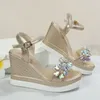 Womens Summer Wedge High Heel Sandals Platform Sandaler med öppna tjocka sulor Casual Shoes 2024 Gold Silver Pink Sandals 240426