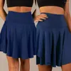 Rokken dames mini rok anti-blootstelling dubbele lagen solide kleur hoge taille brede band workout buikcontrole juiching dance sporten