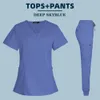 Short Sleeve Scrubs Top With Pocket Pants Nurse Uniforms Doctor Surgery Overalls Spa Outwear Beauty Salon Workwear 240418