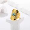Bandringar Bohemian Blue Natural Stone Ring Mens Gold Rostfritt stål Ring ihålig justerbar öppningsring smycken gåva Q240427