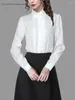 女性のブラウスオフィスレディースホワイト2024スプリングロングスリーブフリル首の女性トップエレガントなファッションワークボタンダウンドレスシャツ