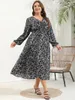 Plus Size Dresses Elegant Long Women Dress Sexy V Neck Boho Beach Black Green Floral Big Summer Sleeve For