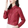 Fashion Rabbit Print Red Silk Shirt Women Long sleeved Lapel Neck Designer Blouses Casual Office Slim Ladies Button Down Runway Tops Clothing Spring Summer 2024