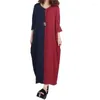 Robes décontractées automne 2024 Femme Robe en lin coton patchwork à manches longues printemps plus taille vintage maxi 4xl 5xl