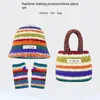 Rainbow Striped Knited Bucket Hats for Women Automn hiver Winter Warm Panama Y2K Set With Gants Sac Designer Mignon drôle de chapeau 240412