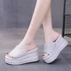 Slippers Summer Pearl Wedges Slipper Women's 2024 Sexy Open Toe 9 CM High Heel Sandals Flip Flops Shoes Lady Platform Beach Slides White