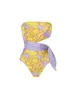 Swimons de maillots de bain pour femmes Vintage Purple avec des feuilles jaunes Bikini ensembles de maillots de bain Hollow Out Over Piece Off Bathing Bathing Parthing Bathing