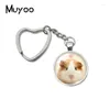 Keychains 2024 Söt hamster hjärta Keychain Guinea Pig Glass Dome Cabochon smycken gåva