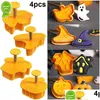 Backformen 4pcs Halloween Cookie Stamp Keks Form 3D Kürbis Geisterthema Kunststoff Cutter Knochenmod